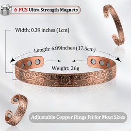 BioMag Magnetic Copper Bracelet for Women 3500 Gauss Magnets - Adjustable - Elegant Floral Pattern (Floral Pattern)