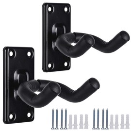 WOGOD Guitar Wall Mount Hanger Hook Holder Stand 2 Pack Guitar Hangers Hooks for Acoustic Electric and Bass Guitars (2Pack-Black)