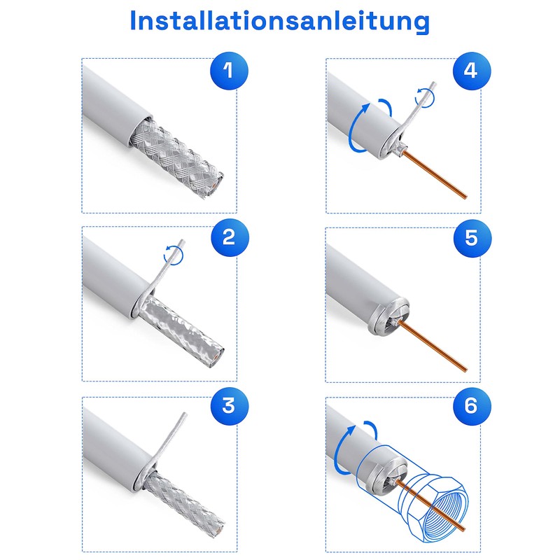 130dB 10m Coaxial SAT Cable HQ-135 PRO 4x Shielded for