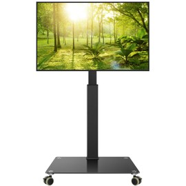 BFTOU Black Mobile TV Stand with Wheels for 27-65”LED LCD OLED Flat Curved Screen Outdoor TVs Height Adjustable Floor TV Cart Max VESA 400x400mm,Rolling TV Stand Holds Up to 88lbs