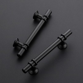 Ravinte Pack of 10 Furniture Handles, Black Cabinet Handles, 96 mm Handles for Kitchen Cabinets, Door Handles for Kitchen Cabinets, Handles Furniture with Round Base, Drawer Handles