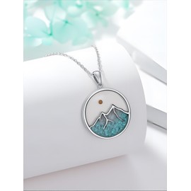 Dorunmo Mountain Necklace for Women 925 Sterling Silver Mustard Seed Necklace Mountain Turquoise Chip Pendant Jewelry Gifts For Hikers Climbers Nature Lover