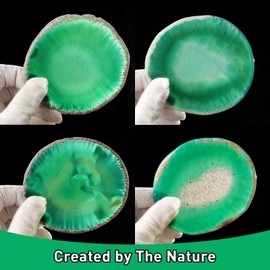 Agate Drink Coasters Set of 4, Natural Stone Coaster for Coffee Table 3.5-4" Geode Gemstone Coasters Decor, Unique Gift for Women Men Housewarming Birthday Wedding Anniversary (Green)