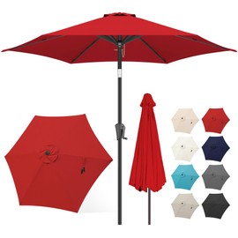 FLAME&SHADE 9ft Patio Umbrella Outdoor - Table Umbrella with Push Button Tilt and Crank, UV Protection, 6 Sturdy Ribs, Market Umbrella for Garden, Deck, Backyard, Lawn, Pool and Beach(Red)