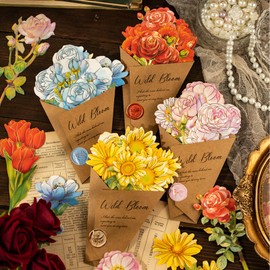 Zolarkar Collage Material Flower Stickers 32 Sheets Thick Hard Card Paper Flower Collage Stickers Gold Foil Roses Sunflowers Flake Stickers DIY Paste Handmade Girls Notebook Sticker Diary IC Card