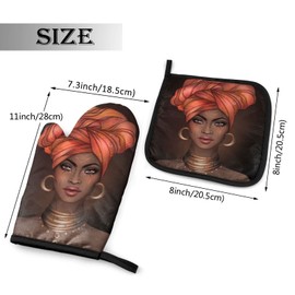 Abucaky African American Black Woman Oven Mitts and Pot Holders Insulated Gloves & Kitchen Counter Safe Mats for Cooking BBQ Baking Grilling (2-Piece Set)
