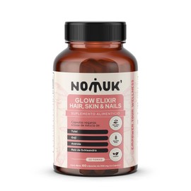 NOMUK Glow Elixir Suplementos Alimenticios Antioxidantes Mujer para el Cuidado del Cabello Uñas Piel Adaptogenos con Mezcla de Tulsi Goji Acerola Schisandra Capsulas Veganas 100% Naturales 30 Tomas
