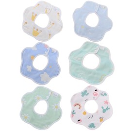 QOCUILC Set of 6 Baby Bibs | Soft & Absorbent Cotton | Adjustable Press Studs | Absorbent Drool Bibs for Boys & Girls | Perfect Protection When Eating, multicoloured