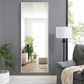 NeuType Full Length Mirror, 59"x20" Full Body Mirror with Stand Floor Mirror Full Length Standing Mirror Wall-Mounted Mirror Hanging or Leaning Against Wall Aluminum Alloy Thin Frame (White)