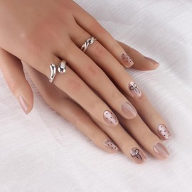 Handmade Nail Tips, French Nails, Set of 10, Bowknot Dots, Cute, Pink, 3D Nail Tip, Stylish, For Small Nails (Short, Square, M)