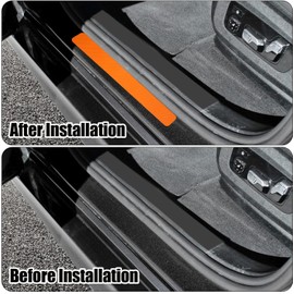 4pcs Car Door Edge Reflective Stickers Protection Guard Strips Universal Car SUV Anti-Collision Sticker Decal Orange Car Side Door Edge Guards Protector 4D Carbon Fiber With Plastic Scraper Tool