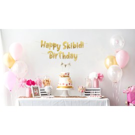 Happy Skibidi Birthday Gold Glitter Banner - Gen Z Slag - Funny Zoomer Birthday Decorations, Favors, Supplies, Ideas and Gifts