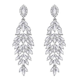 Clearine Women's Wedding Bridal Crystal Multi Marquise-Shape Leaf Cluster Chandelier Dangle Earrings Clear Silver-Tone