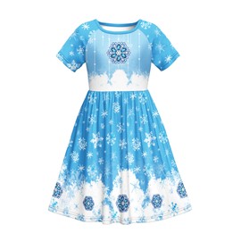 LQSZ Girls Nightgown Short Sleeves Pajamas Snow Princess Casual Dress for Girls 3 4t