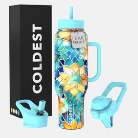 Coldest Tumbler with Handle and Straw, 100% Leak Proof Insulated Tumbler with Lid and Straw (3 Lids), Stainless Steel Tumblers for Women & Men, Cup Holder Friendly, 46 oz (Morrocan Vibes)