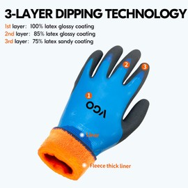 Vgo... Thermal Waterproof Work Gloves Winter Palm Latex for Freezer Gardening Digger Warehouse Delivery in Cold Weather, 1 pair
