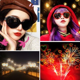 Dollger Heart Sunglasses for Women Men Festival Party Rave Light Changing Heart Effect Diffraction Glasses UV400 Protection(Red)