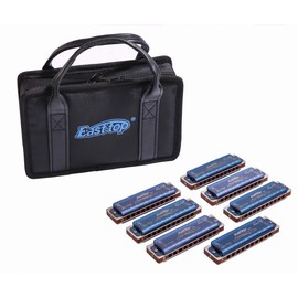 Diatonic Harmonica 10 Hole Blues Harmonica T008K Harmonica Set 7 Keys Box for Beginners, Adults, Students, Professional Players, Band Instruments (Blue ABCDEFG)