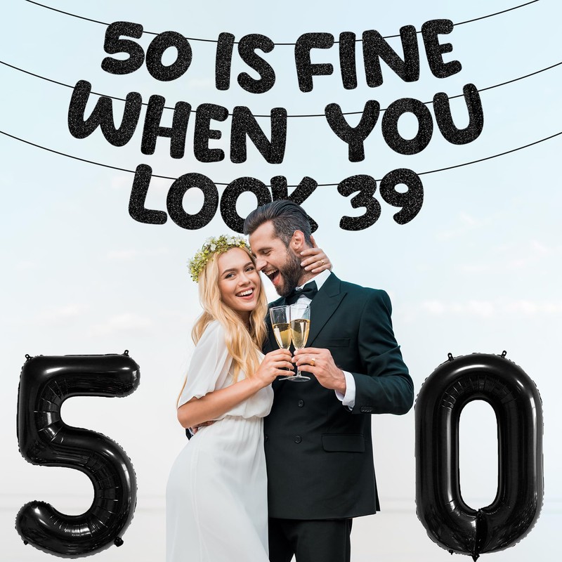 Holkcog 50th birthday black pull flag aluminum film banner set