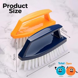 Rattmety 2PCS Scrub Brush with Handle, Hand-Held Pool Brush Multi-Purpose Scrubber with Stiff Bristles Comfort Grip Cleaning Brush for Bathroom Pool Carpet Kitchen Floor Sink and Bathtub, Blue&Orange