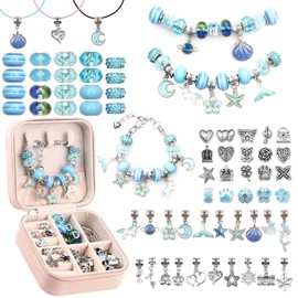 AMLEBE Kit para hacer pulseras con dijes para niñas, 66 piezas de joyería con caja de regalo y bolsa, kit de joyería de regalo para niñas adolescentes, manualidades para niñas de 8 12 años