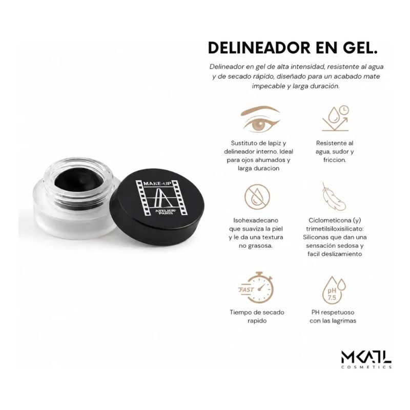 Delineador Gel Ojos Profesional Waterproof Makeup Atelier 4g