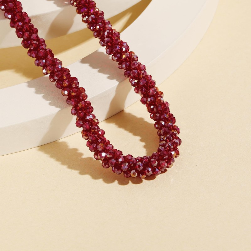 Firstmeet Gorgeous Handmade Glass Beads Strand Necklace Court-style Choker necklace(XL-1296-Red