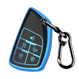 QBUC for Chevy Key Fob Cover, Soft TPU Key Case with Keychain for Chevy 2022 2023 2024 for Silverado gmc Sierra 1500HD,2024 for Silverado Sierra 2500HD 3500HD (Blue-Gun Colored, 5 Buttons)