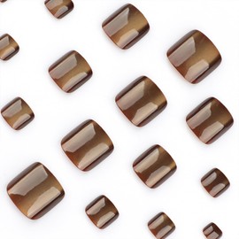 Brown Cat Eye Press on Toenails Short Square Fake Toenails Mirror Solid Color Toe Nails Reusable Full Cover Toe Nails for Women