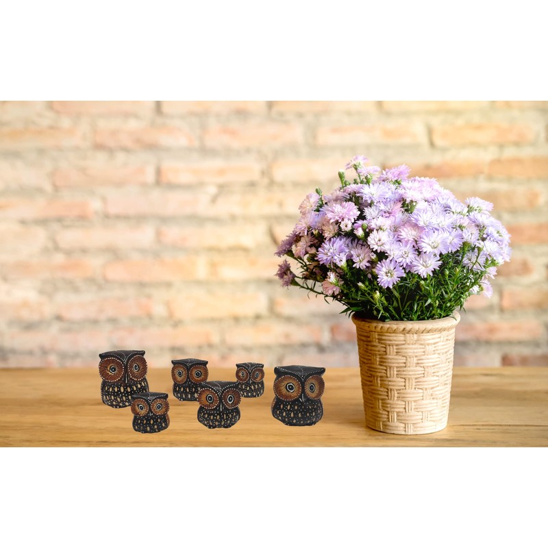 SusggO Set of 6 Small Wooden Owls - 3 Sizes