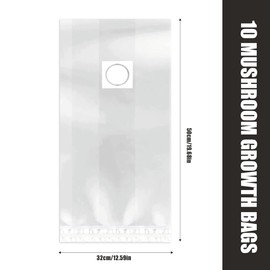 WUSJCOF Pack of 10 Mushroom Spawn Grow Bag, Durable Bags with Filter, Tear-Resistant and Strong, for Mushrooms, Grains (32 x 50 cm)