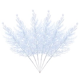 Felice Arts 6 Pack Artificial Flat White Glitter Pine Needles 13" Fake Christmas Picks Decorative Glitter Sticks for Vase Christmas Tree DIY Wreath Crafts Fireplace Decor