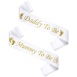 AORHOFJ Pack of 2 Newborn Baby Shower Sash, Mum to be Father Sash, Parents to Be Shoulder Sash for Baby Shower Celebration, Baby Welcome Party Decoration
