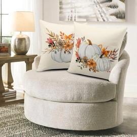 Wnoesat Fall Pumpkin Pillow Covers 24 x 24 Set of 2 Flower Pumpkins Throw Pillow Cover Farmhouse Autumn Pillowcase Thanksgiving Fall Decorative Pillow Cover for Couch Sofa
