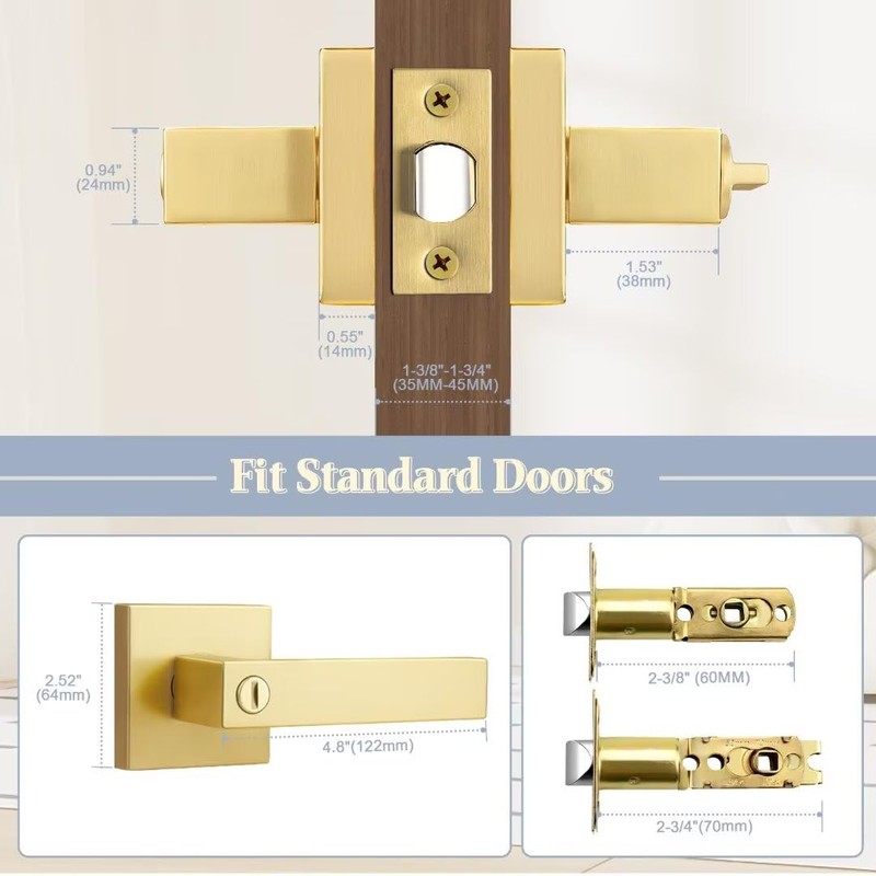 NIZADO Door Handles Interior for Bathroom and Bedroom, Gold Privacy