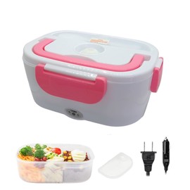 Lonchera Electrica Portatil, Fiambrera Electronica Portatil Para Calentar Comida en el Auto Toma 12V de Cenicero (Rosa)