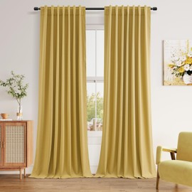 Guken Blackout Curtains 90 Inch Length 2 Panels Set for Living Room Bedroom Back Tab Thermal Insulated 100% Black Out Linen Drapes Room Darkening Window Curtains 90 Inches Long,Gold