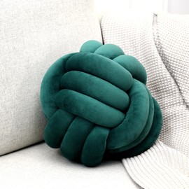 Petrella Knot Pillows Ball Round Throw Pillows Home Decor Cushion Decorative Aesthetic Throw Pillows，Dark Green 11inch