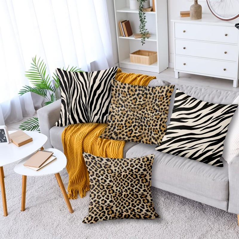 Sagielio Animal Print Throw Pillow Covers 18x18 Set of 4,