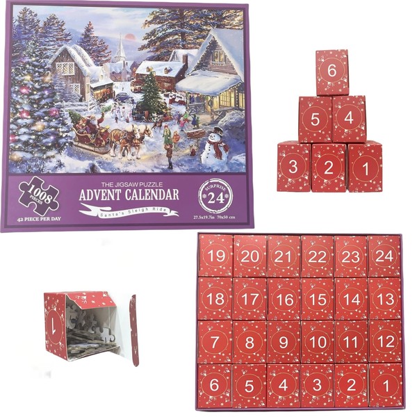 Alihoo Christmas Advent Calendar 2024 Jigsaw Puzzles, 24 Boxes 1008