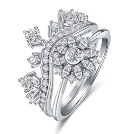 Yaresul Women's Crown Rings, Platinum Plated Princess Queen Tiara Ring, Cubic Zirconia Fake Diamond Ring, Friendship Rings for Best Friend, Size 59 (18.8), White Cubic Zirconia, Cubic Zirconia