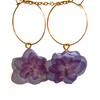 Real Pressed Hydrangea Flower Gold Hoop Earrings