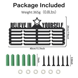 SUPERDANT Sports Medal Hanger Display Believe in Yourself Medal Holder Wall Mount Medals Hanging Hooks 5 Rows 20 Hangers Metal Display Rack Iron Race Ribbon Award Organizer for Athletes