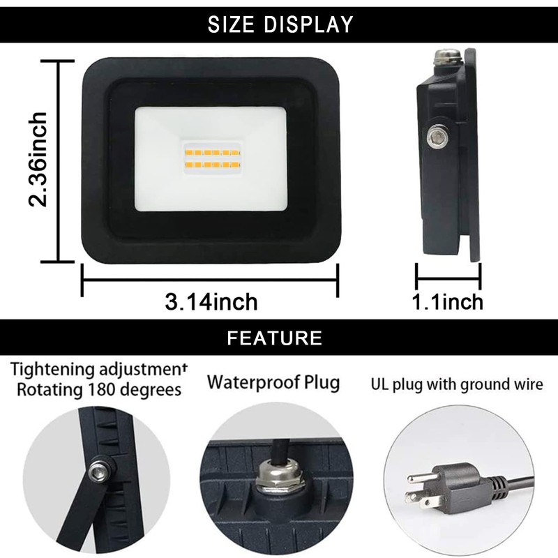 MIWAT 10W LED Flood Lighting, IP68 Waterproof Outdoor Work Lamp