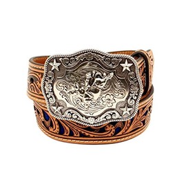 Mf Western Products Boys Brown Belt With Blue Inlay Scroll Brown 24