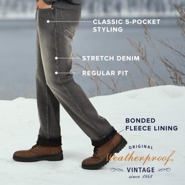 Weatherproof Vintage Fleece Lined Mens Jeans - Regular Fit Mens Fleece Lined Jeans - Men's Insulated Jeans Men Cold Weather | Jeans Mens Flannel Lined Pants for Men | Mens Lined Jeans | Winter Jeans