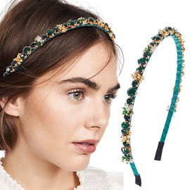 Firuilo Green Rhinestones Headband Emerald Crystal Head Bands Beaded Thin Hair Bands Bride Wedding Party Hair Accessories for Women and Girls (Green)