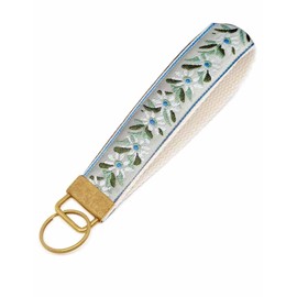 BattleTim Embroidery Floral Key Fob Keychain Wristlet Bohemia Cute Car Key Chain Holder Handmade Key Fobs Wristband for Women (Green)