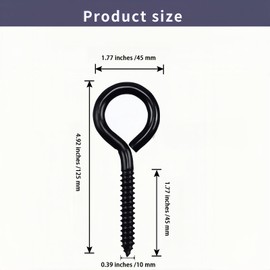 2 Pcs Large 5 Inch Eye Hooks Screw, Stainless Steel Heavy Duty Eye Bolts Screw in for Hanging, Safe for Indoor and Outdoor Use (Black)