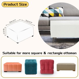 sourcing map Ottoman Cover Square, Jacquard Ottoman Slipcover with Elastic Bottom, Stretchable Footrest Stool Covers for Living Room Furniture Protector (White, Small Size)